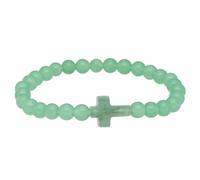 Lebensquelle Plus Bracelet en pierres précieuses avec croix de 6 mm, perles | Croix de la même pierre, élastique d'environ 18 cm - Livré dans une boîte cadeau