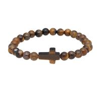 Lebensquelle Plus Bracelet en pierres précieuses avec croix de 6 mm, perles | Croix de la même pierre, élastique d'environ 18 cm - Livré dans une boîte cadeau