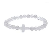 Lebensquelle Plus Bracelet en pierres précieuses avec croix de 6 mm, perles | Croix de la même pierre, élastique d'environ 18 cm - Livré dans une boîte cadeau