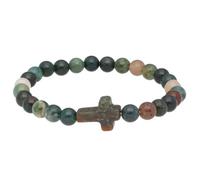 Lebensquelle Plus Bracelet en pierres précieuses avec croix de 6 mm, perles | Croix de la même pierre, élastique d'environ 18 cm - Livré dans une boîte cadeau