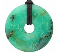 Lebensquelle Plus Chrysoprase Donut en pierre précieuse | Pendentif Ø 40 mm + cordon en coton | Pendentif en pierre précieuse | Véritable collier de guérison avec cordon, Pierre précieuse, cristal de