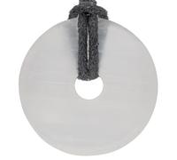Lebensquelle Plus Donut en gemme Ø 30 mm + cordon en coton + carte descriptive | Pendentif en pierre naturelle | Collier véritable cristal de soin avec cordon inclus (Sélénite)