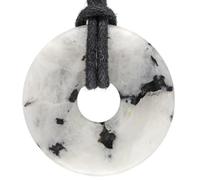 Lebensquelle Plus Donut en pierre précieuse Ø 30 mm + ruban en coton + carte de pierres précieuses | Collier pendentif en pierre naturelle | Collier avec cordon, 30 mm, Acier inoxydable, Divers