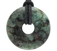 Lebensquelle Plus Donut en pierre précieuse Ø 30 mm + ruban en coton + carte de pierres précieuses | Collier pendentif en pierre naturelle | Collier en véritable pierre de guérison avec cordon, 30 mm