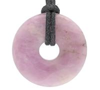 Lebensquelle Plus Kunzite Donut Ø 30 mm + cordon en coton | Pendentif en pierre précieuse | Collier en véritable pierre de guérison avec cordon, Pierre semi-précieuse, Kunzite