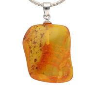 Lebensquelle Plus Pendentif ambre naturel | Pendentif en pierre roulée avec œillet en argent 925