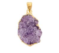 Lebensquelle Plus Pendentif druse améthyste - Pendentif en cristal brut avec œillet doré - Pendentif en pierre précieuse naturelle pour collier unisexe