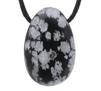 Lebensquelle Plus Pendentif en obsidienne flocon de neige - Pendentif en pierre roulée percée avec cordon en coton - Pendentif en pierre précieuse de qualité supérieure, Pierre semi-précieuse,