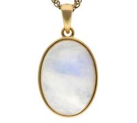 Lebensquelle Plus Pendentif en pierre de lune arc-en-ciel - Élégant pendentif ovale - En argent 925 plaqué or avec œillet - 18 x 13 mm