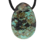 Lebensquelle Plus Pendentif goutte avec cordon en coton + carte de pierre | Set de pierre précieuse véritable | Goutte en pierre roulée percée (Turquoise naturelle)