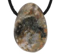 Lebensquelle Plus Pendentif goutte avec cordon en coton + carte de pierre | Set de pierre précieuse véritable | Goutte en pierre roulée percée (Jaspe océan)