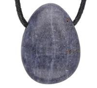 Lebensquelle Plus Pendentif goutte avec cordon en coton + carte de pierre | Set de pierre précieuse véritable | Goutte en pierre roulée percée (Saphir)