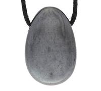 Lebensquelle Plus Pendentif goutte avec cordon en coton + carte de pierre | Set de pierre précieuse véritable | Goutte en pierre roulée percée (Hématite)