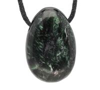 Lebensquelle Plus Pendentif goutte rare avec cordon en coton | Offre groupée collier en pierre naturelle | Pierre précieuse véritable | Goutte en pierre roulée percée (Séraphinite)