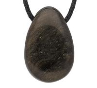 Lebensquelle Plus Pendentif goutte rare avec cordon en coton | Offre groupée collier en pierre naturelle | Pierre précieuse véritable | Goutte en pierre roulée percée (Obsidienne dorée)