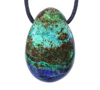Lebensquelle Plus Pendentif goutte rare avec cordon en coton | Offre groupée collier en pierre naturelle | Pierre précieuse véritable | Goutte en pierre roulée percée (Azurite-Malachite)
