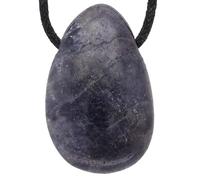 Lebensquelle Plus Pendentif goutte rare avec cordon en coton | Offre groupée collier en pierre naturelle | Pierre précieuse véritable | Goutte en pierre roulée percée (Iolite)