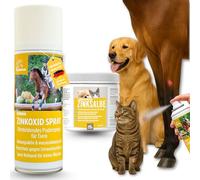 Lebermoran Pommade au zinc cheval + spray de zinc pour chien vache I Kit de premiers secours pour animaux I Pommade protection des plaies d'animaux de compagnie I Spray à l'oxyde de zinc + pommade de