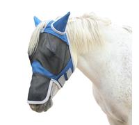 Leberna Masque anti-mouches en maille fine pour cheval - Grand espace pour les yeux - Long nez avec oreilles - Protection UV - Pour cheval (bleu roi, poney)