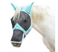 Leberna Masque anti-mouches en maille fine pour cheval - Grand espace pour les yeux - Long nez avec oreilles - Protection UV pour cheval (turquoise, poney)