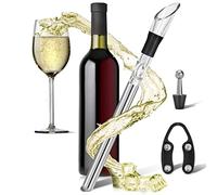 LEBEXY Refroidisseur de vin en acier inoxydable avec bec verseur et aérateur de carafe - Cadeau pour les amateurs de vin - Refroidisseur de vin - Refroidisseur de bouteille - Avec 1 bâton de