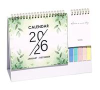 LEBKFT Calendrier de bureau 2026 - De janvier à décembre 2026 - Avec papier épais - Pages mémo et notes adhésives - Reliure à double spirale - Grands blocs non lignés - Motif feuilles vertes