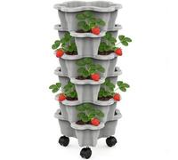 Lebkumas Tour De Plantation De Fraises Empilable À 6 Niveaux avec roulettes, Jardinière Verticale Empilable, Pot De Fleurs Multicouche en Résine, Pot De Plantation De Légumes pour L'extérieur Maison