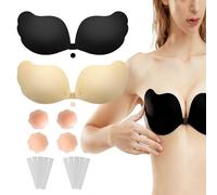 LEBOKJ Soutien-Gorge Adhésif Invisible Lot de 2 - Push-up sans Armatures et sans Bretelles, Auto-Adhésif Haute Tenue pour Dos Nus & Robes Décolletées- Inclus 4 Pastilles et 10 Rubans de Rechange（A）