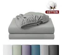 LeBonsoir Drap-housse 160 x 200 cm, hauteur de poche 30 cm, 100 % coton, bords élastiques anti-effilochage - Gris clair