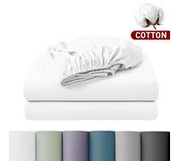 LeBonsoir Drap-housse 160 x 200 cm, hauteur de poche 30 cm, 100 % coton, bords élastiques anti-effilochage - Blanc