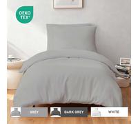 LeBonsoir Parure de lit brossée avec 1 housse de couette 155 x 220 cm et 2 taies d’oreiller 80 x 80 cm, avec fermeture éclair - Gris clair