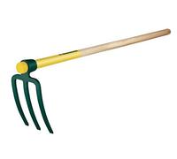 Leborgne, Croc de Jardin, 3 dents Plates, Manche bois percé Certifié PEFC 100%, Largeur 14 cm, Manche 110 cm, Acier Forgé et Trempé, Emmanchement à oeil conique, Protège pointes rangement sécurisé