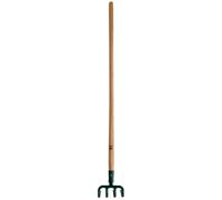 Leborgne Croc de jardin 4 dents triangulaires – Manche bois percé 130 cm PEFC – Têtes acier forgé