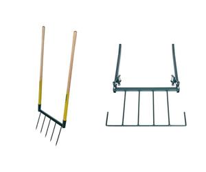 Leborgne, Duo 1 Émietteur + Biogrif NaturOvert, Grelinette Non Assemblée, 5 Dents Interchangeables, Boîte Carton, Double Manche Long en Bois PEFC 100%, Outillage de Jardinage, Fabrication Française