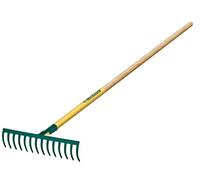 Leborgne, Râteau Forgé 16 dents Courbes Manche Bois Certifié PEFC 100%, dents et peigne en acier forgé et trempé, Idéal pour ramasser les débris et les cailloux, manche extra long de 150 cm