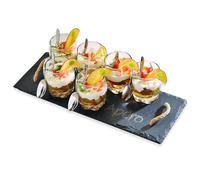 Lebrun Couverts - Apéro Service 13 Pièces - 6 Verrines en Verre Apéritifs avec 6 Cuillères Coudées - Plateau Ardoise avec Poignées Cordes Inclus - Verrines en Verre pour Les Dégustations et Desserts