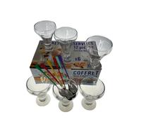 Lebrun Couverts - Coffret Glace Frosty - Entrée - Dessert - Set de 12 Pièces en Glace - Acier Inoxydable - Verre - Coupes sur pied 30,5 cl - Cuillères à Glace couleurs assorties - Set Vaisselle