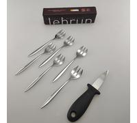 Lebrun Couverts Coffret Huîtres IBIZA 7 Pièces - Set Dégustation Huîtres & Fruits de Mer en Acier Inoxydable - 6 Fourchettes + 1 Couteau à Huître - Ouverture Facile, Service Élégant, Idée Cadeau