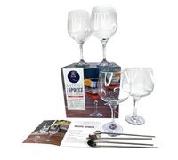 Lebrun Couverts - Coffret Spécial Spritz/Gin & Tonic - 4 Verres cocktails - 4 cuillères paille cocktail - Livre de Recette Inclus