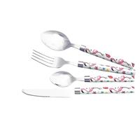 Lebrun Couverts FLAMANT ROSE - Service de table pour 6 personnes - Ménagère 24 pcs - 6 fourchettes, 6 couteaux de table, 6 cuillères à soupe, 6 cuillères à café Motif Flamant Rose - Marque Française