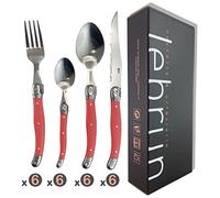 Lebrun Couverts - Laguiole Boite 24 Pièces - Set de Couverts en Acier Inoxydable - Ménagères pour 6 Personnes - Couteaux Steak, Fourchettes, Cuillères à soupe et Cuillères à Café