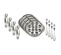 Lebrun Couverts MOZART 12 Pièces : Assiette Escargot 4pièces 12 Trous + 4 Fourchettes + 4 Pinces - Service à escargots en Acier Inoxydable - Dégustation Propre et Élégante
