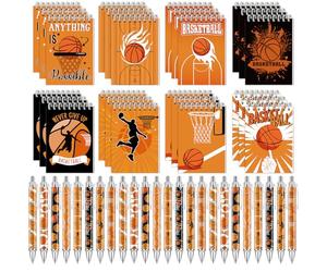 Lebsitey Lot de 48 mini blocs-notes et stylos de basket-ball à spirale pour l'école, la salle de classe, les récompenses, les fêtes d'anniversaire