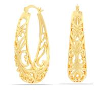 LeCalla Boucles d'oreille créoles en argent sterling 925 | Boucle d'oreille en forme de cercle filigrané en argent 925 | Boucles d'oreilles en forme de cercle ovale de taille moyenne pour femmes, 32mm