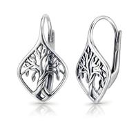 LeCalla Boucles d'oreilles en argent sterling 925 avec fermoir à charnière pour femme - Design arbre de vie carré à facettes - Boucles d'oreilles en filigrane - Bijou symbolique élégant et élégant