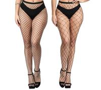 LeCao Lot de 2 collants résille noirs élastiques - Taille haute - Bas résille pour femme - Vêtements de tous les jours (taille unique, noir), Noir , taille unique