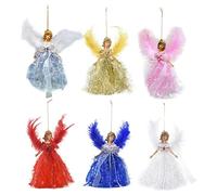 Lecerrot Ange Noël pour Haut du Sapin en Plastique - Décoration Cime Arbre avec Ailes en Plumes - Pendentif pour Fête