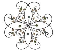 Lechesis KUWIVO Décoration murale en métal avec fleurs et feuilles - Fait à la main - Grand rouleau floral rustique en fer forgé - 61 x 61 cm