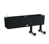 LECHUZA Balconera Cottage 80 Jardinière en polyrésine avec système d'arrosage automatique Noir graphite 19 x 80 x 19 cm + supports de balcon Noir