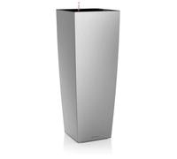 LECHUZA Pot de fleur - Cubico Alto Premium 40 - 39,5 x 39,5 x 105 cm - Kit complet - Argent métallisé